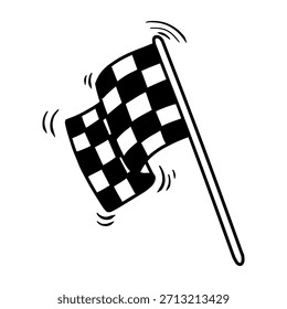 Vetor de contorno de bandeira de corrida quadriculado desenhado à mão. Desenho estilo finalização linha bandeira ilustração arte