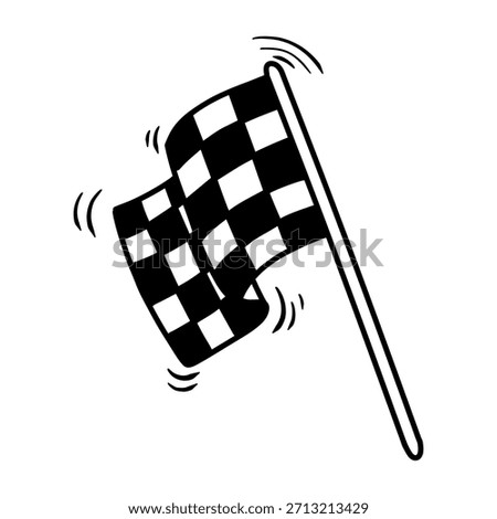 Hand drawn checkered racing flag outline vector. Doodle style finish line flag line art illustration