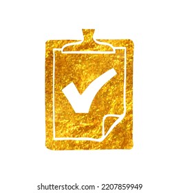 Hand Drawn Checklist Icon In Gold Foil Texture Vector Illustration