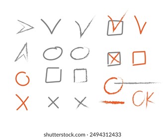 Hand drawn checkmark, arrows, elements, vector