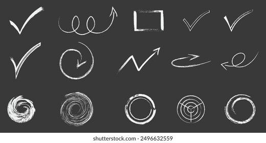 Hand Drawn Checkmark Icons. Doodle Checkmark. Vote, Exam, Survey, doodle set, Charcoal drawn arrows, hand-drawn elements