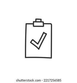 Hand drawn checkmark vector icon. Hand drawn tasks list check-mark done flat sign. Linear document checkmark symbol pictogram