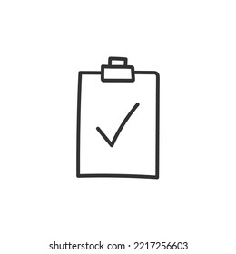 Icono de vector de marca de verificación dibujada a mano. Marca de verificación de lista de tareas dibujadas a mano con signo plano. Símbolo de marca de verificación de documento lineal pictograma