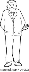 Hand drawn cheerful businessman holding gift behind him