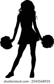 Hand drawn cheerleader full body silhouette illustration. Girl pose cheerleading isolated on white.