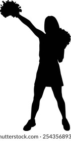 Hand drawn cheerleader full body silhouette illustration. Girl pose cheerleading isolated on white.