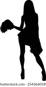 Hand drawn cheerleader full body silhouette illustration. Girl pose cheerleading isolated on white.