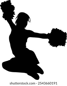 Hand drawn cheerleader full body silhouette illustration. Girl pose cheerleading isolated on white.