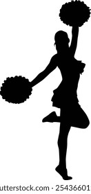 Hand drawn cheerleader full body silhouette illustration. Girl pose cheerleading isolated on white.