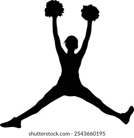 Hand drawn cheerleader full body silhouette illustration. Girl pose cheerleading isolated on white.