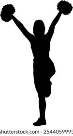 Hand drawn cheerleader full body silhouette illustration. Girl pose cheerleading isolated on white.