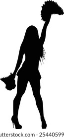 Hand drawn cheerleader full body silhouette illustration. Girl pose cheerleading isolated on white.