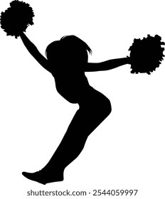 Hand drawn cheerleader full body silhouette illustration. Girl pose cheerleading isolated on white.