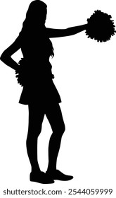 Hand drawn cheerleader full body silhouette illustration. Girl pose cheerleading isolated on white.