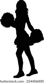 Hand drawn cheerleader full body silhouette illustration. Girl pose cheerleading isolated on white.