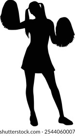 Hand drawn cheerleader full body silhouette illustration. Girl pose cheerleading isolated on white.