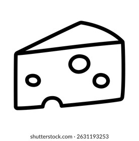 Hand drawn cheese doodle line icon. Simple cartoon drawing, vector clip art illustration.