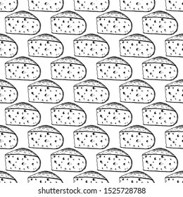 Hand Drawn cheese doodle. Sketch style icon. Seamless pattern. Isolated on white background. Flat design. Vector illustration.