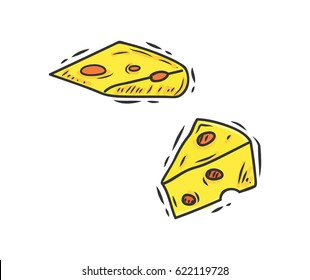 Hand drawn cheese isolated on white background