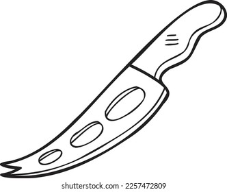 Hand Drawn cheese knife illustration in doodle style isolated on background