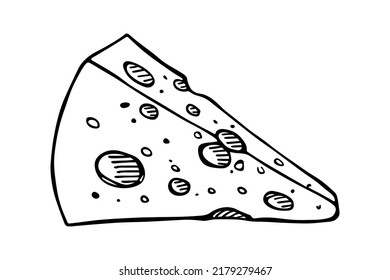 Hand drawn cheese parts and slices isolated on a white background. Cheese icon. Vector cheese clipart
