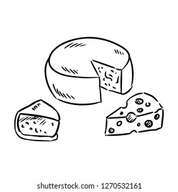 Hand drawn cheese set organic sketch doodle