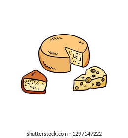 Hand drawn cheese set organic colorful doodle