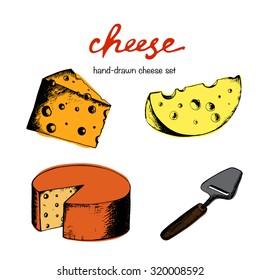 Hand drawn cheese set, vector illustration in sketch style