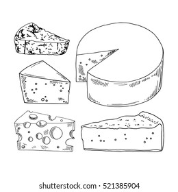 Hand Drawn Cheese Vector Set.