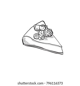 hand drawn cheesecake with berries. vector illustration