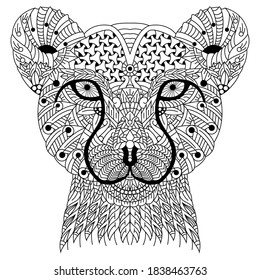 Hand drawn of cheetah head in zentangle style