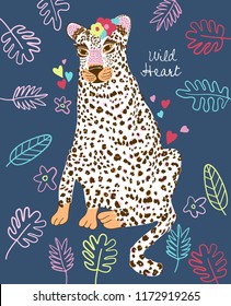 Hand drawn cheetah vector design for t shirt printing