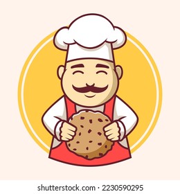 Hand drawn chef bakery logo template, cartoon chef logo