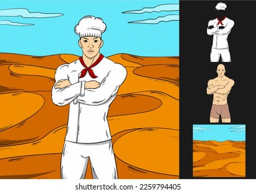 hand drawn chef character illustration. white chef suit character