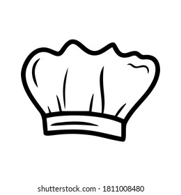 Sombrero de chef dibujado a mano sobre un fondo blanco aislado. Elementos de los utensilios de cocina. Doodle, simple ilustración de contorno. Se puede utilizar para la decoración de textiles, papel y otras superficies.