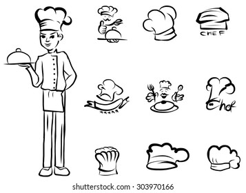 Hand Drawn Chef Hat Vector And Cook Hats Logo Set Isolated