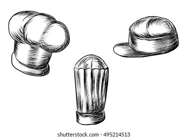 Hand drawn chef hat vector set