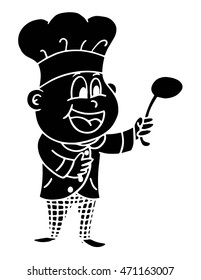 Hand drawn chef holding a ladle on white background
