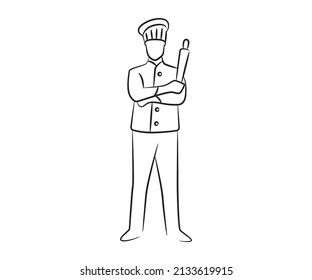 Hand Drawn Chef Holding 
 Rolling Pin Illustration