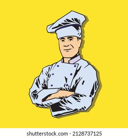 hand drawn chef for poster logo and template