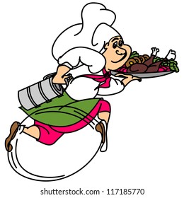 Hand drawn chef-figure with food as roadrunner