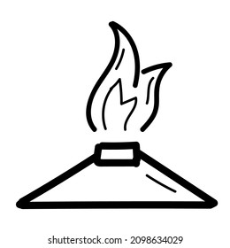 Hand drawn chemical burner icon in doodle style isolated