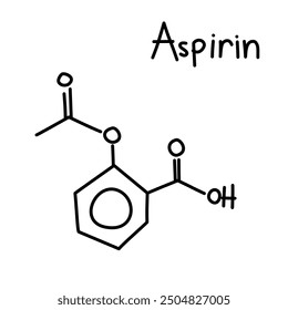 Fórmula química estructural de aspirina, también conocida como ácido acetilsalicílico, un medicamento antiinflamatorio médico utilizado para reducir el dolor, la fiebre y la inflamación. Fórmula química C9H8O4.