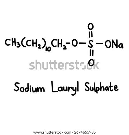 Hand drawn chemical structural formula sodium lauryl sulfate, effective surfactant of commercial cleaning product. environmental issue.
