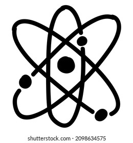 Hand drawn chemical structure of the atom icon in doodle style isolated