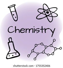 Hand drawn chemistry design set. Doodle style vector illustration isolated on color background.