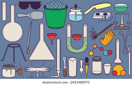 Hand drawn chemistry and laboratory tools for Medical doodle set vector. Health doctor equipment illustration.