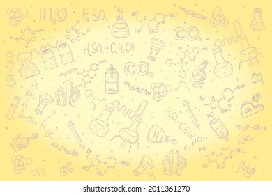 Hand drawn chemistry science background. Vector illustration.