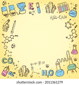 Hand drawn chemistry science background. Vector illustration.