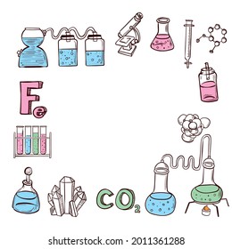 Hand drawn chemistry science background. Vector illustration.